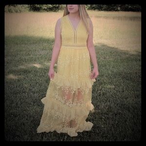 Yellow Lace Long Summer Dress NEW WITH TAGS